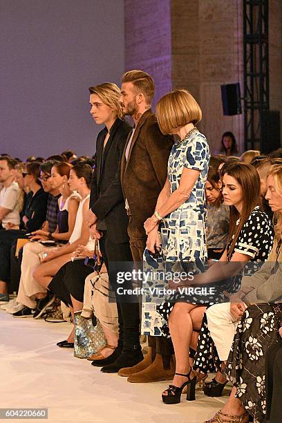 Brooklyn Beckham, David Backham and Anna Wintour during a minute of silence at the Victoria Beckham Ready to Wear Spring Summer Ready to Wear 2017...