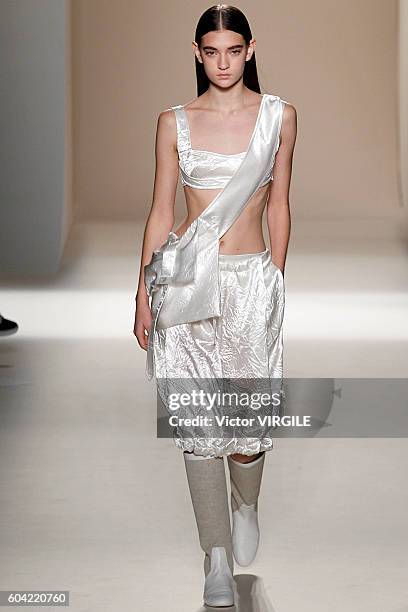 Model walks the runway at the Victoria Beckham Ready to Wear Spring Summer Ready to Wear 2017 Women's Fashion Show during New York Fashion Week on...