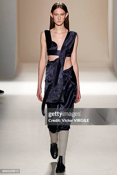 Model walks the runway at the Victoria Beckham Ready to Wear Spring Summer Ready to Wear 2017 Women's Fashion Show during New York Fashion Week on...