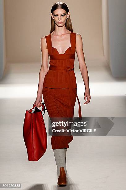 Model walks the runway at the Victoria Beckham Ready to Wear Spring Summer Ready to Wear 2017 Women's Fashion Show during New York Fashion Week on...