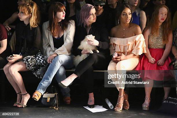 Molly Kate Bernard, Brooke Dulien, Kelly Osbourne, Bonang Matheba and Madeline Stuart attend the John Paul Ataker fashion show during New York...