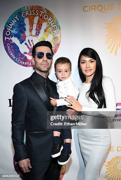 Illusionist Criss Angel, his son Johnny Crisstopher Sarantakos and his mother Shaunyl Benson attend Criss Angel's HELP charity event at the Luxor...