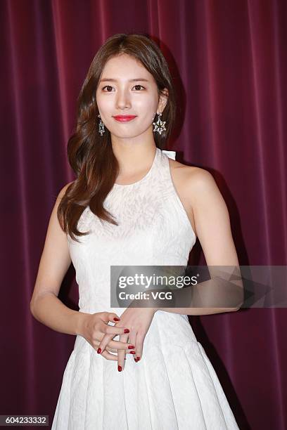 South Korean singer and actress Bae Suzy attends the unveiling ceremony for her wax figure on September 13, 2016 in Hong Kong, China.