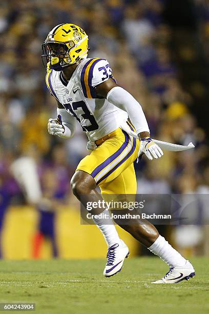 Jamal Adams of the LSU Tigers defends during a game at Tiger Stadium on September 10, 2016 in Baton Rouge, Louisiana.