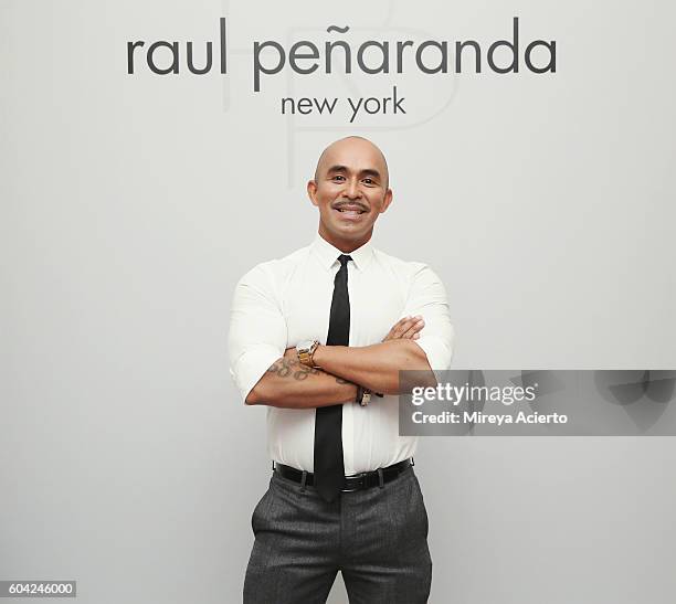 Fashion designer Raul Penaranda poses backstage with models before the Raul Panaranda show during Style360 NYFW September 2016 at Metropolitan West...