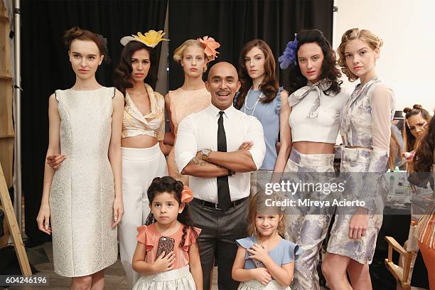 Fashion designer Raul Penaranda poses backstage with models before the Raul Panaranda show during Style360 NYFW September 2016 at Metropolitan West...