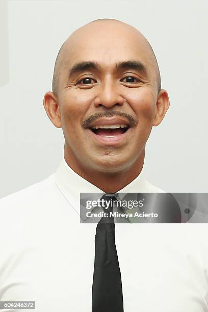 Fashion designer Raul Penaranda poses backstage with models before the Raul Panaranda show during Style360 NYFW September 2016 at Metropolitan West...