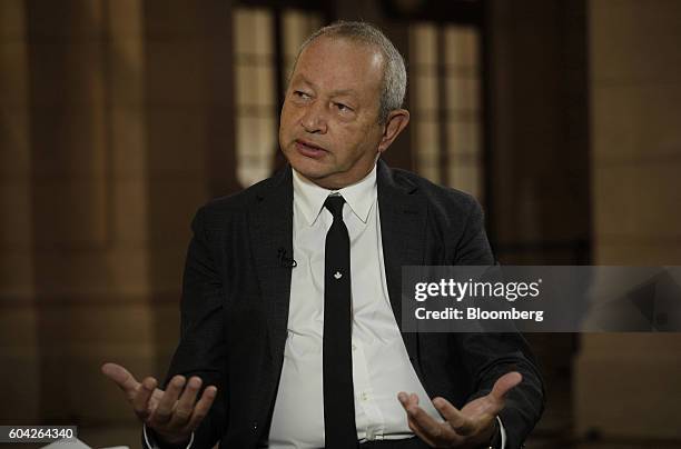 Naguib Sawiris, chairman and chief executive officer of Orascom Telecom Media And Technology Holding SAE, speaks during a Bloomberg Television...