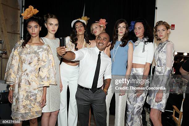 Raul Penaranda poses backstage with models at Kia STYLE360 Hosts Raul Penaranda Spring 2017 Momentum Fashion Show on September 13, 2016 in New York...