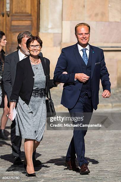 Stefan Jakobsson of the Swedish Democrats and wife attend a ceremony at Storkyrkan in connection with the opening session of the Swedish parliament...