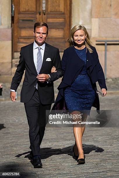 Ebba Busch Thor of the Christian Democrats party and husband attend a ceremony at Storkyrkan in connection with the opening session of the Swedish...