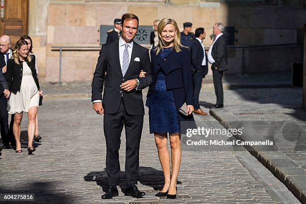 Ebba Busch Thor of the Christian Democrats party and husband attend a ceremony at Storkyrkan in connection with the opening session of the Swedish...