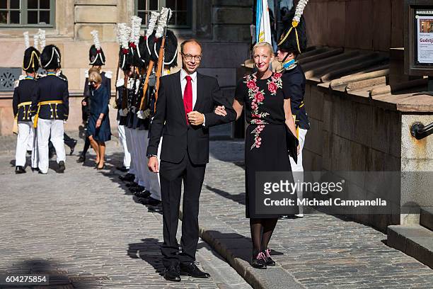Sofia Arkelsten of the Moderate Party and husband attend a ceremony at Storkyrkan in connection with the opening session of the Swedish parliament on...
