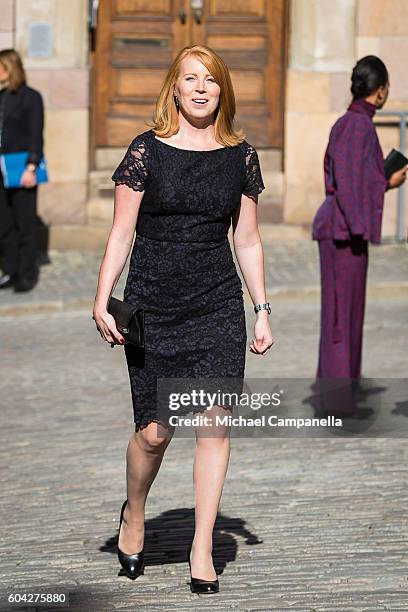 Annie Loof of the Centre party attends a ceremony at Storkyrkan in connection with the opening session of the Swedish parliament on September 13,...