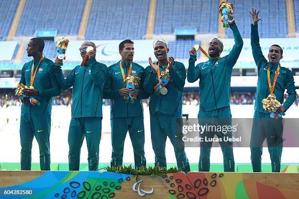 Gold medalist Diogo Ualisson Jeronimo da Silva, Gustavo Henrique Araujo, Daniel Silva, Heitor de Oliveira Sales, Felipe Gomes and Jonas de Lima Silva...