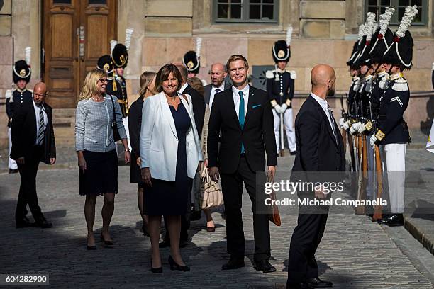 Isabella LÃ¶vin and Gustav Fridolin attend a ceremony at Storkyrkan in connection with the opening session of the Swedish parliament on September 13,...