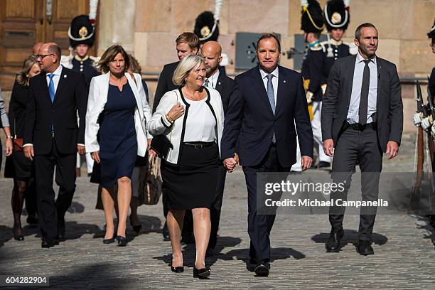Swedish Prime Minister Stefan Lofven and wife Ulla attend a ceremony at Storkyrkan in connection with the opening session of the Swedish parliament...