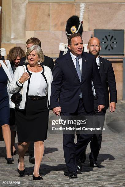 Swedish Prime Minister Stefan Lofven and wife Ulla attend a ceremony at Storkyrkan in connection with the opening session of the Swedish parliament...