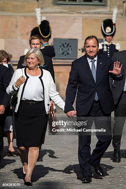 Swedish Prime Minister Stefan Lofven and wife Ulla attend a ceremony at Storkyrkan in connection with the opening session of the Swedish parliament...