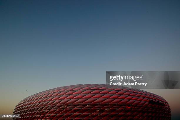 General view outside the stadiuprior to the UEFA Champions League Group D match between FC Bayern Muenchen and FC Rostov at Allianz Arena on...