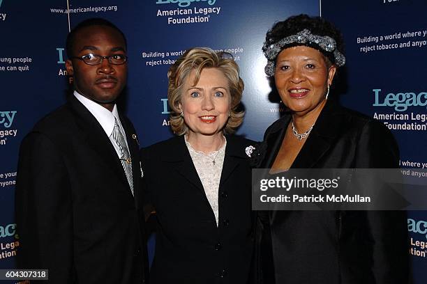 Adrian Abner, Senator Hillary Rodham Clinton and Alma Adams attend American Legacy Foundation Honors "Celebrating the Legacy of a Tobacco-Free Future...