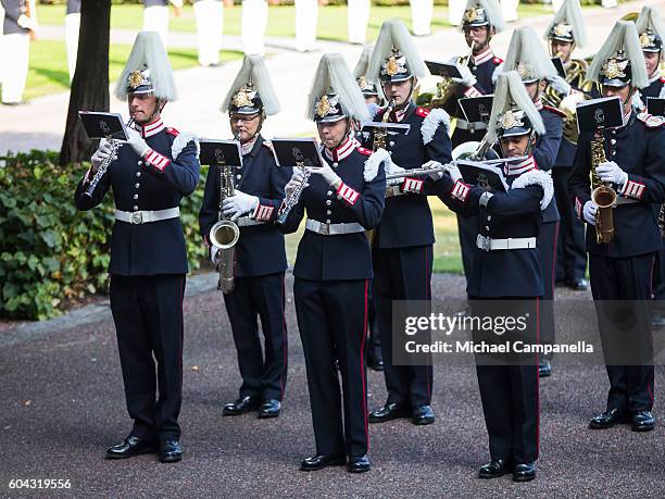 The Swedish royal band prepares for the arrival of the kind at a ceremony at Storkyrkan in connection with the opening session of the Swedish...