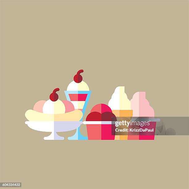 ice creams - banana split stock illustrations