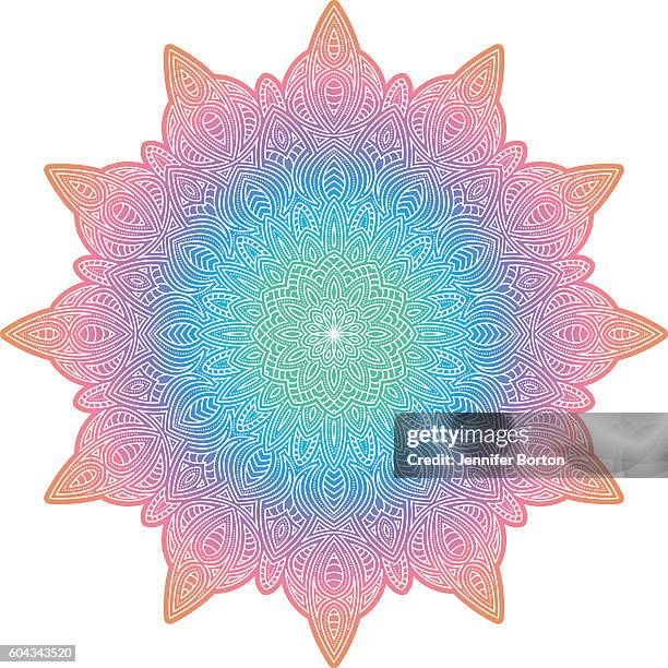 ornate circular mandala multicolored designs - pilates power ring stock illustrations
