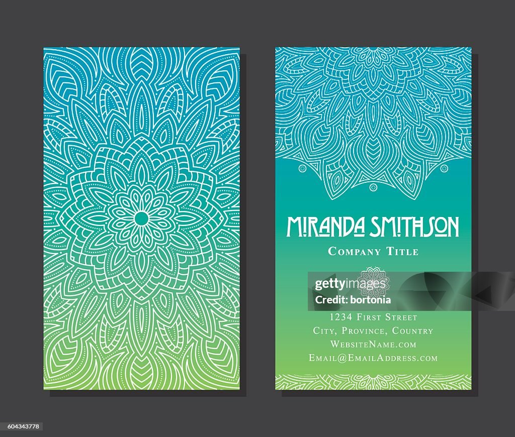 Desenhos de cartões de visita multicoloridos da Mandala Circular Ornate
