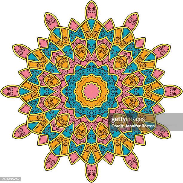 ornate circular mandala multicolored designs - pilates power ring stock illustrations