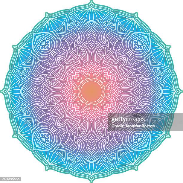 verzierte kreisförmige mandala bunte designs - lotus flower tattoo stock-grafiken, -clipart, -cartoons und -symbole
