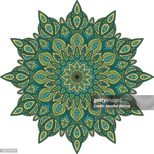 ornate circular mandala multicolored designs - pilates power ring stock illustrations