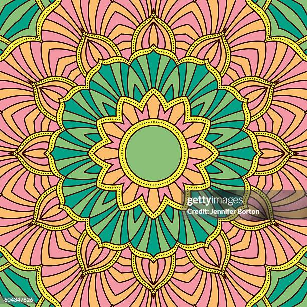 ornate circular mandala multicolored designs - pilates power ring stock illustrations