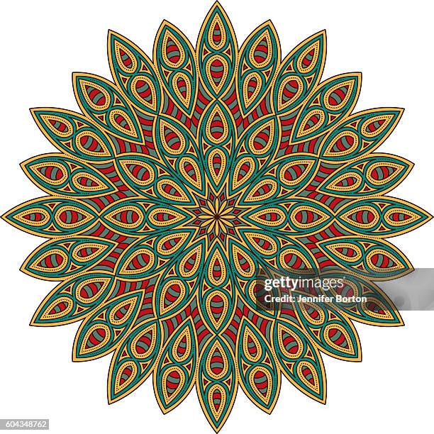 ornate circular mandala multicolored designs - pilates power ring stock illustrations