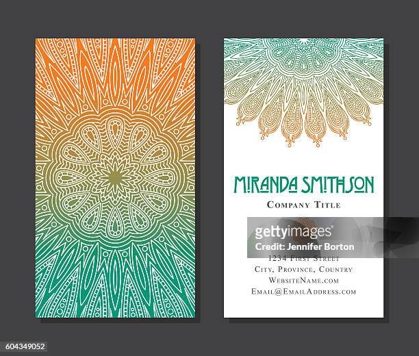 ilustrações de stock, clip art, desenhos animados e ícones de ornate circular mandala multicolored business card designs - hinduism