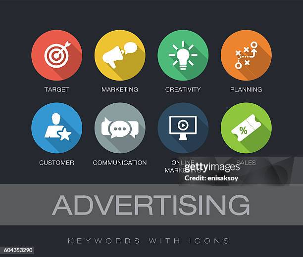 ilustrações de stock, clip art, desenhos animados e ícones de advertising keywords with icons - identidade corporativa