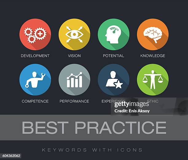 best practice keywords with icons - guiding principles infographic stock illustrations