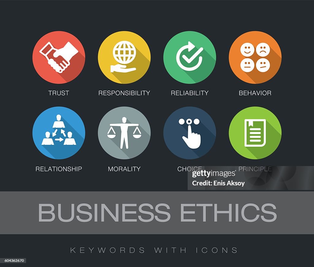 Palavras-chave da Ética empresarial com ícones