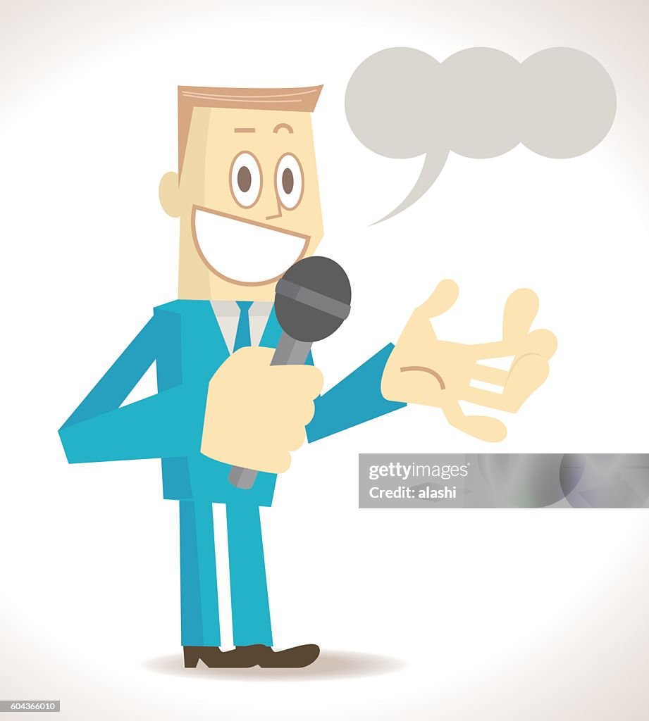 Businessman (Politician, Game Show Host, Presenter, Emcee ) speaking with microphone