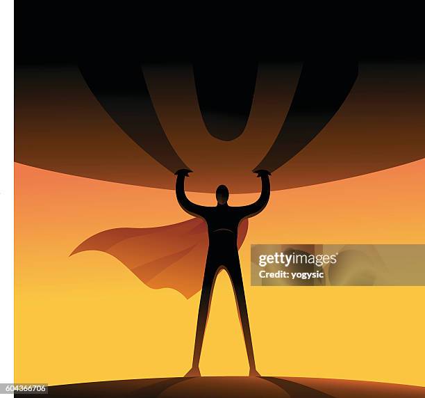 ilustraciones, imágenes clip art, dibujos animados e iconos de stock de superhéroe levanta un globo pesado estilo simplificado - conquer the world cartoon