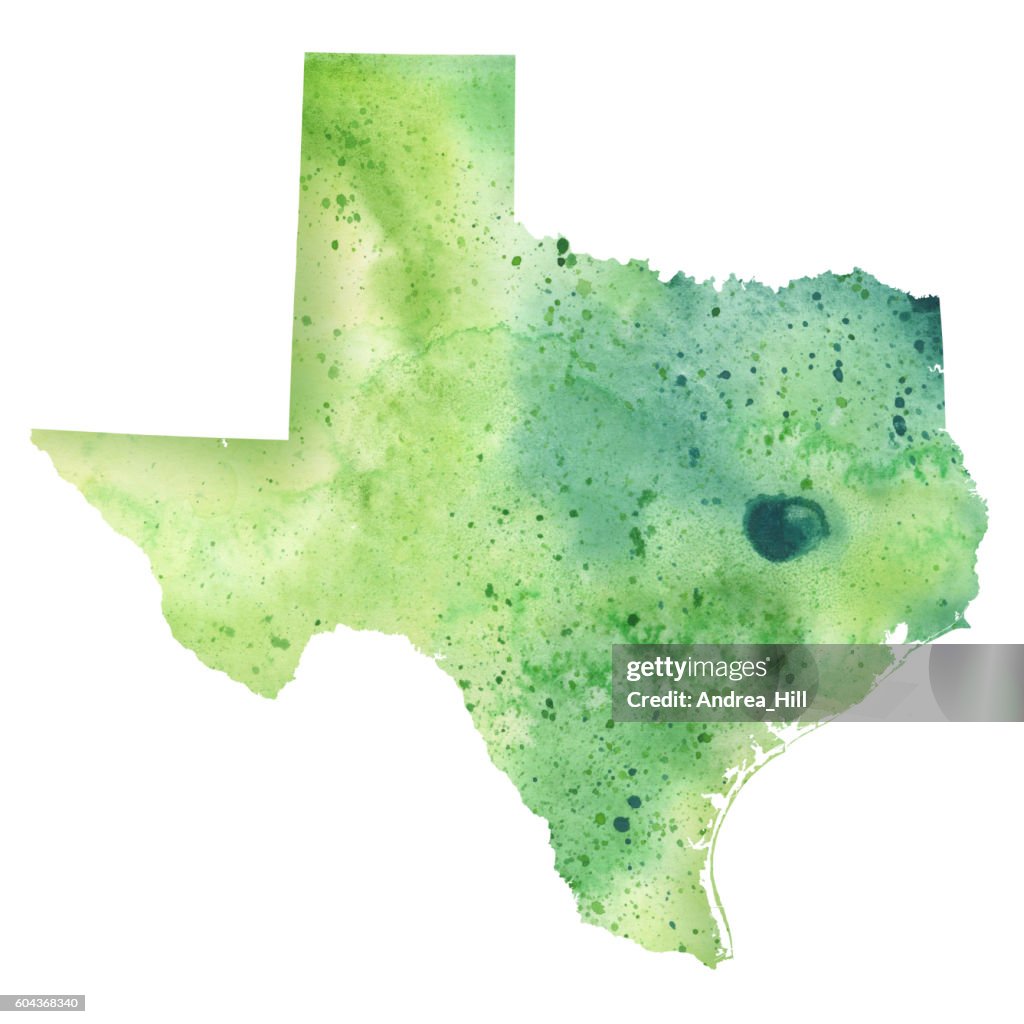 Map Of Texas With Watercolor Texture Raster Illustration High-Res