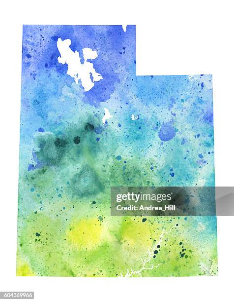 map of utah with watercolor texture - raster illustration - great salt lake utah stock illustrations