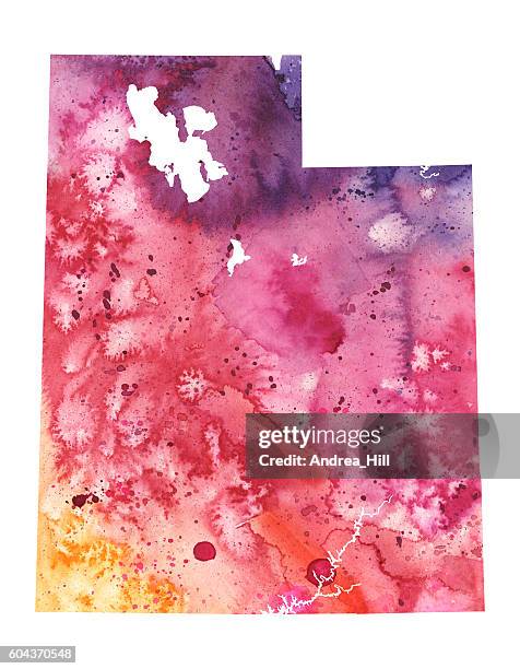 map of utah with watercolor texture - raster illustration - great salt lake utah stock illustrations