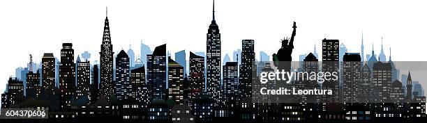 new york (all complete, moveable, detailed buildings) - new york city silhouette stock illustrations