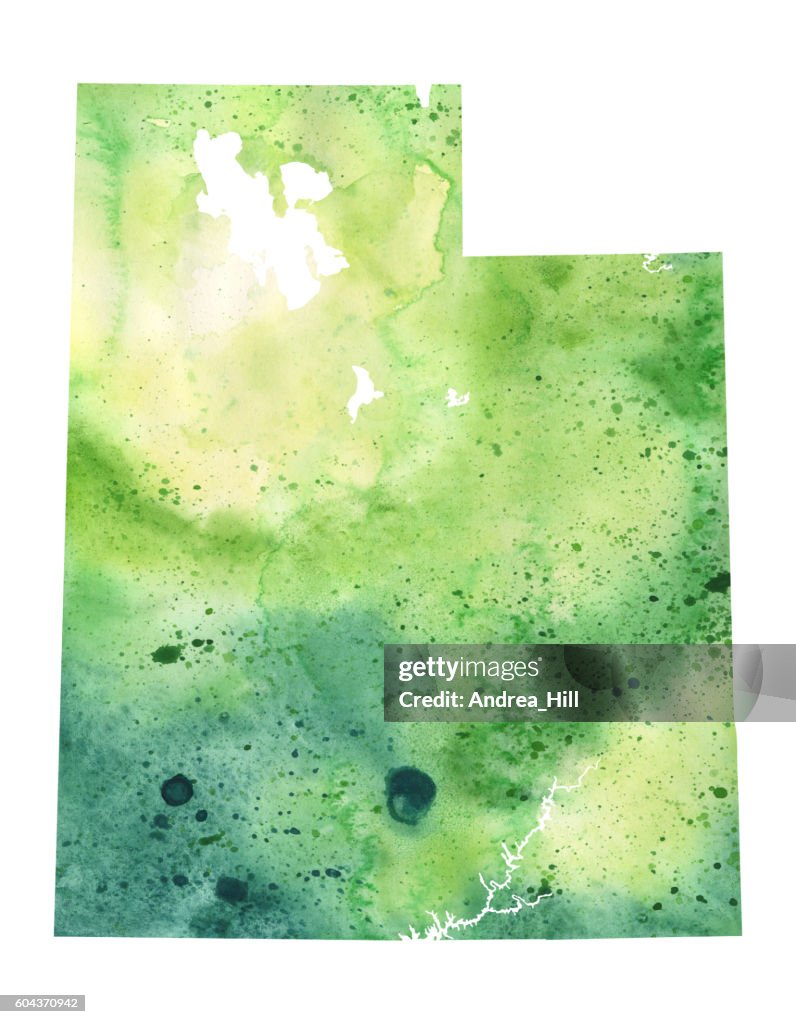Map of Utah with Watercolor Texture - Raster Illustration