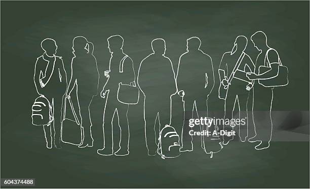 ilustrações de stock, clip art, desenhos animados e ícones de chalkboard student chats vector illustration - jovens estudando
