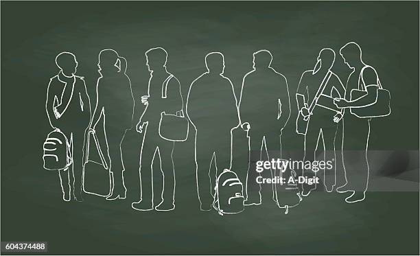 chalkboard student chats vector illustration - sillouette cool attitude stock illustrations