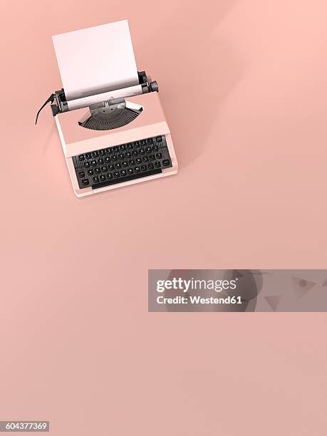 bildbanksillustrationer, clip art samt tecknat material och ikoner med pink typewriter with empty sheet of paper on pink ground, 3d rendering - typewriter