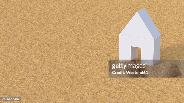 3d illustration, white house on sand beach - traumstrand stock-grafiken, -clipart, -cartoons und -symbole