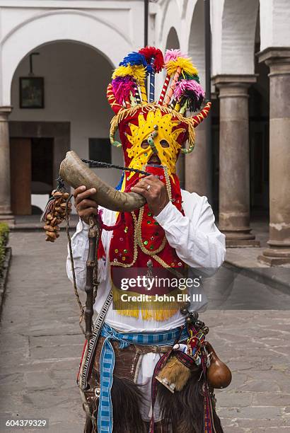 ecuadorian  musician in folklore costume - quito stock-fotos und bilder